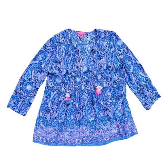 Lilly Pulitzer Marilina Tunic Top In Purple Iris Hello Sunshine Small - Picture 3 of 7